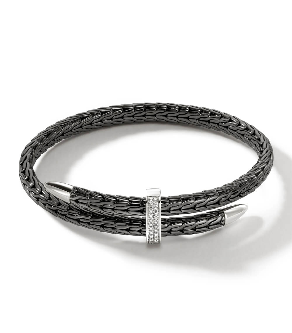 Spear Flex Cuff, Dark Silver, Diamonds